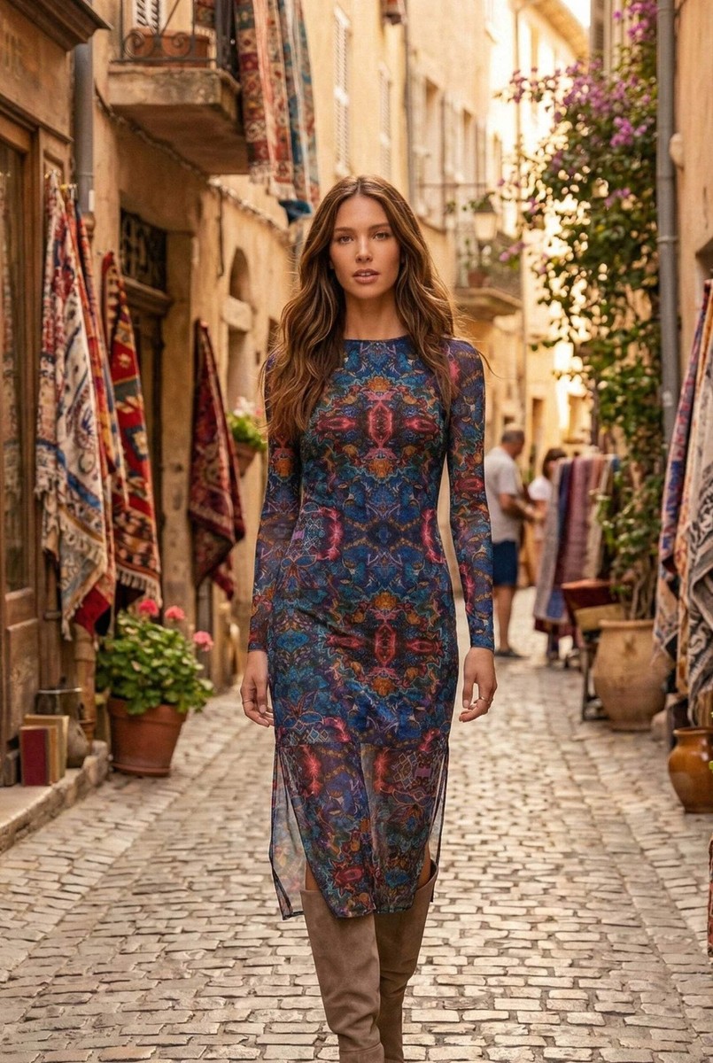 johnny was locust mesh dress Johnny Was Jade Tulus Mesh Midi Dress L33125-8