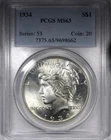 1934-P Peace Dollar PCGS MS63 Better Date $1