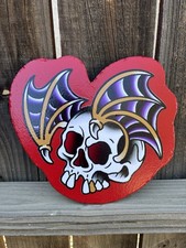 American Traditional Bat Skull Tattoo Flash Handmade Woodcutout Sign