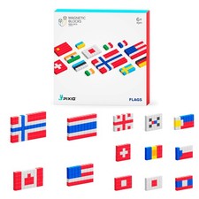 PIXIO Flags Magnetic Building Blocks Kids 6 Pixel Art STEM Toy 162-pc Set