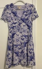 Michael Kors V-neck Purple Floral Lined Pockets Dress Size 6