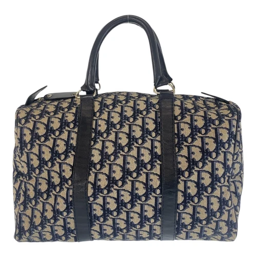 SAC À MAIN AUTHENTIQUE CHRISTIAN DIOR VINTAGE TROTTER BLEU MARINE TOILE/CUIR FEMME F/S