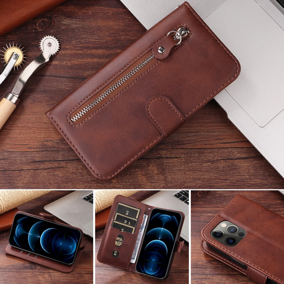 Flip Stand Zipper Wallet Card Phone Case For Google Pixel 9/10 Pro XL 9a 8a 7a - Image 4 of 4