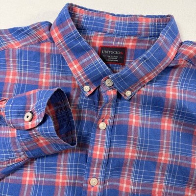 UNTUCKit 100% Linen Plaid Button Down Shirt Mens XXL Blue Red Coastal EUC