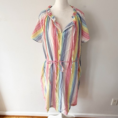 #ad NWT Draper James Women Rainbow Stripe Belted Dress Beach Vacation Summer Casual $34.00