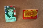 vtg 1986 Statue of Liberty Bicentennial US Flag Rectangle Pin coca cola lot of 2