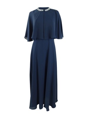 Calvin Klein Women's 2-Pc. Rhinestone Chiffon Capelet Gown (2, Twilight)