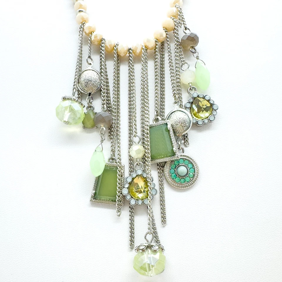 Park Lane бахрома подвеска ожерелье старлетка серебристого тона зеленый 30» сняты с производства подписанный - Изображение 2 из 4