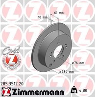 2X Zimmermann 285.3512.20 Bremsscheibe FüR Hyundai KIA