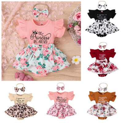 2PCS Newborn Kids Baby Girl Outfits Clothes Romper Bodysuit Floral Dress Sets