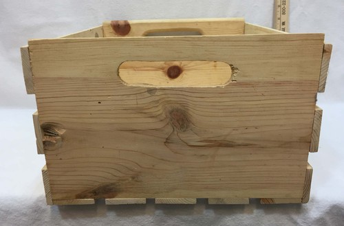Wooden Crate Box Slat Tote Cut Out Handles Wood Unfinished Pine Storage Basket - Picture 3 of 6