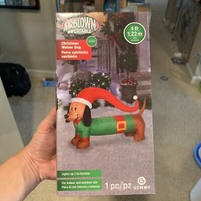 Christmas Gemmy 4 ft Wide Weiner Dog with Santa Hat Airblown Inflatable NIB