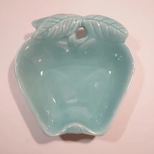 Vintage Hoenig of California Turquoise Apple Pottery Dish #734 6"x5.75"x1.75" 