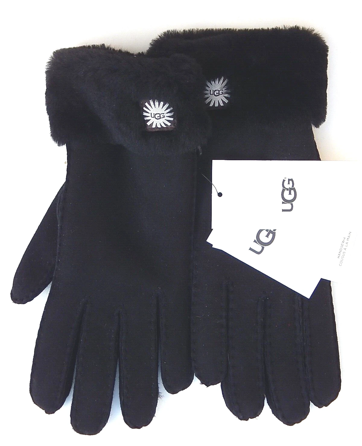 UGG AUSTRALIA WOMENS HANDSEWN WATER RESISTANT GLOVES BLACK sz M AUTHENTIC NEW
