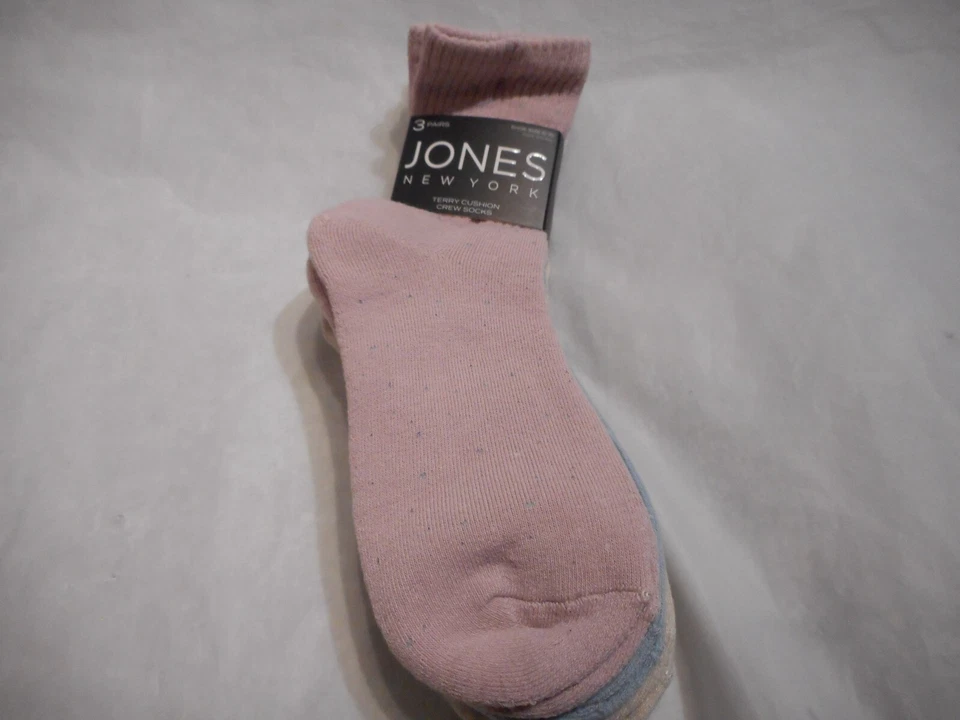 3 Pairs Jones New York Multi Color Terry Cushion Crew SHOE SIZE 5-10 - Image 4 of 4