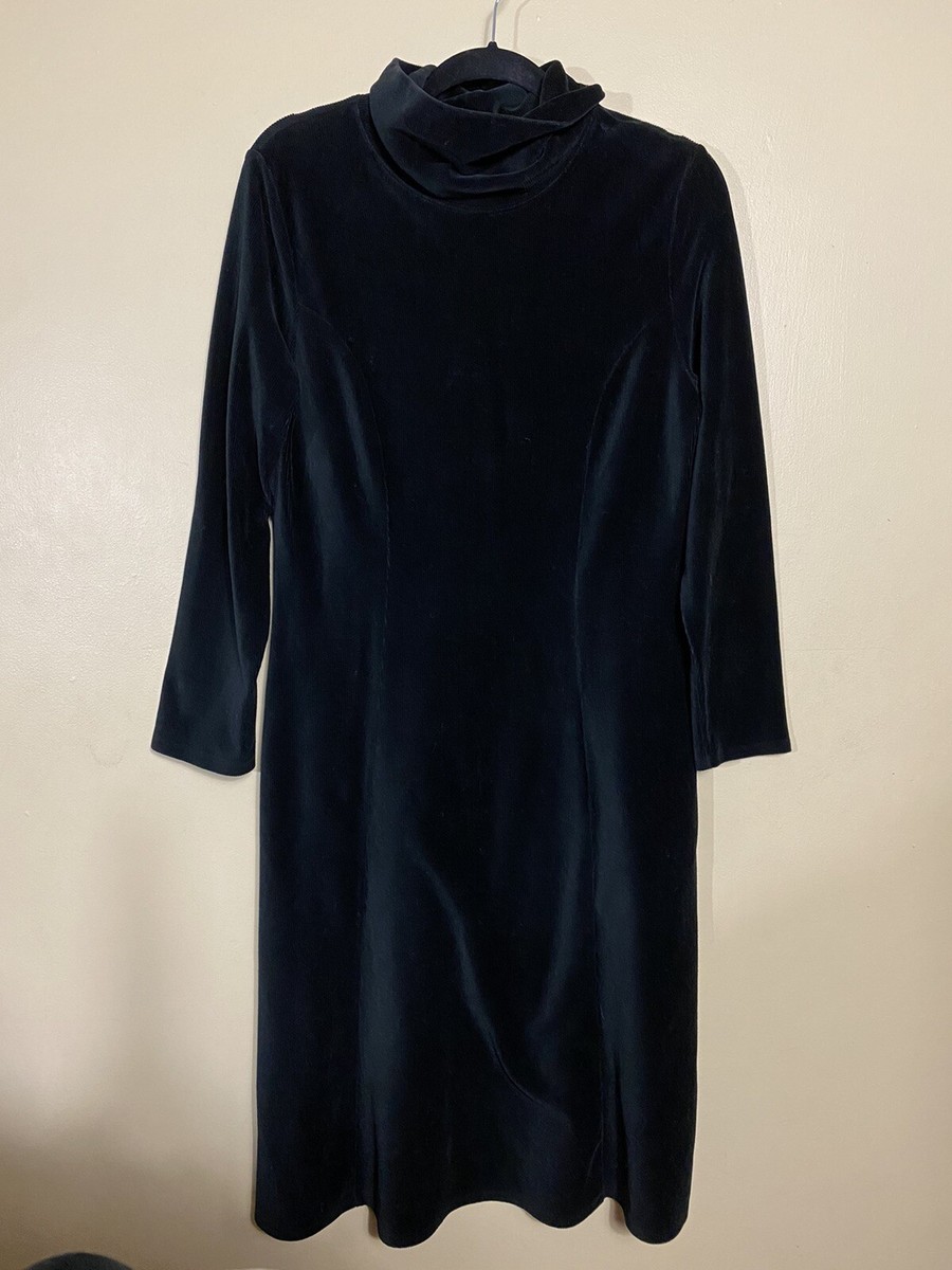 Talbots Petites Black Ribbed Velvet Turtleneck Sweater Dress Modest S