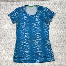 Under Armour Heat Gear Fitted Detailed Multi Blue Running Top Blouse Women's S