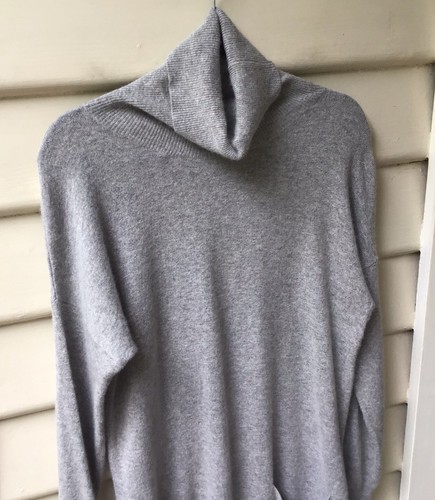 Feathers Grey Knit Dress Wool Cashmere Angora Mix M 12 Turtleneck Pockets Jumper - Picture 2 of 7