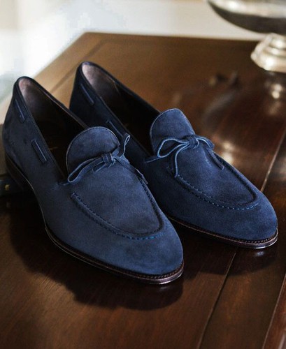 Handmade Men Navy blue tassels shoes 