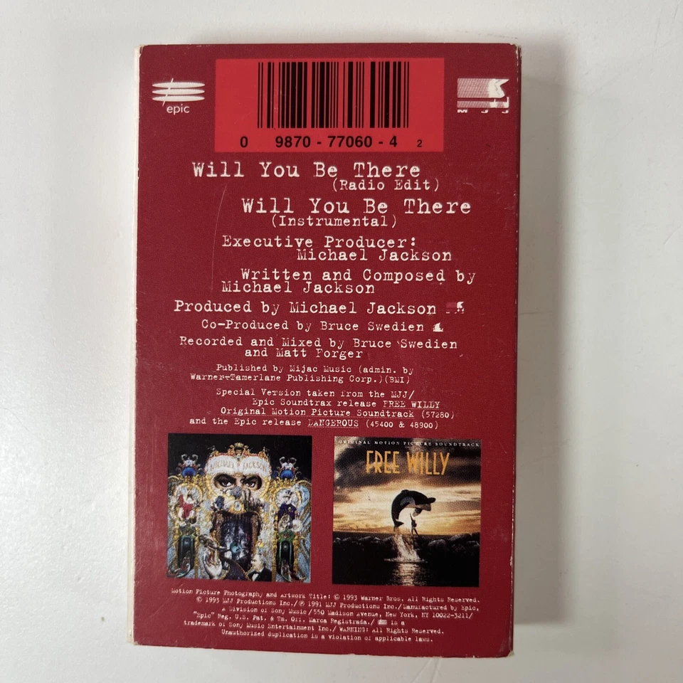 Will You Be There [Single] by Michael Jackson (Cassette, Jul-1993, Epic) VG - Image 3 of 4