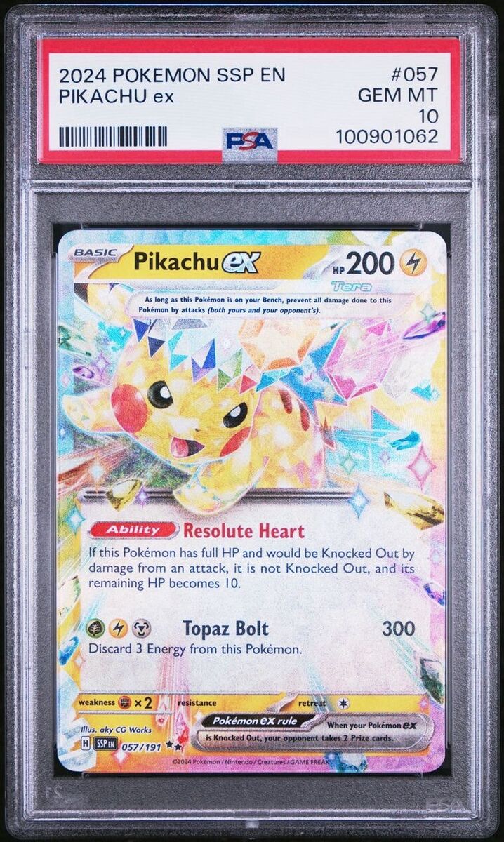 2024 Pokemon Surging Sparks #057 Pikachu EX PSA 10 Card GEM 2024 Pokemon Surging Sparks #057 Pikachu EX PSA 10 Card GEM