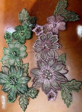 embroidered applique flowers hand sewn layered sequins beads 3.75x8.75" 1pc
