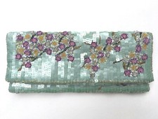Moyna Fold-over Flap Evening Clutch Bag W/ Square Sequins & Floral Beading Nwt