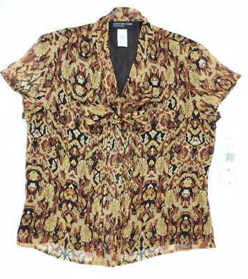 NWT $84 Silk Jones New York Collection Size 6 Gold Rust Black Lined Blouse