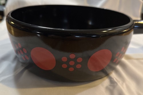 VTG MCM Black Enamel Sauce Pan Red Dot 60s - Picture 3 of 6