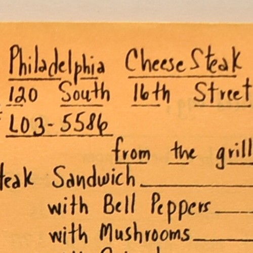 1980er Philadelphia Cheesesteak Restaurant Speisekarte South 16th Street Pennsylvania #2