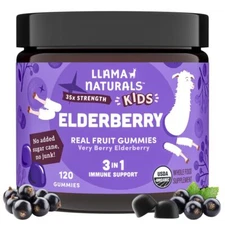 Llama Naturals Real Fruit Sambucus Elderberry Gummies for Kids No Added Sugar...