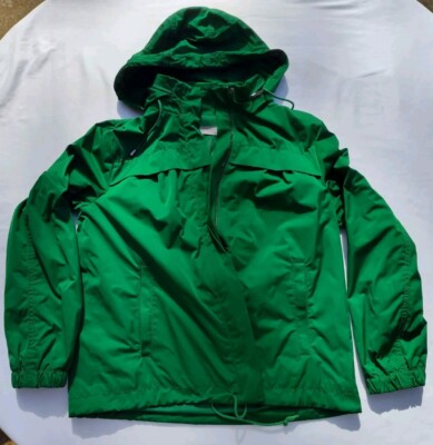 Liz Claiborne Women's Small Green Rain Jacket Full Zip Convertible Hood Classic