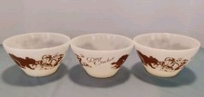 Set of 3 Davy Crockett Cereal Bowls Milk Glass Fire King White / Brown USA