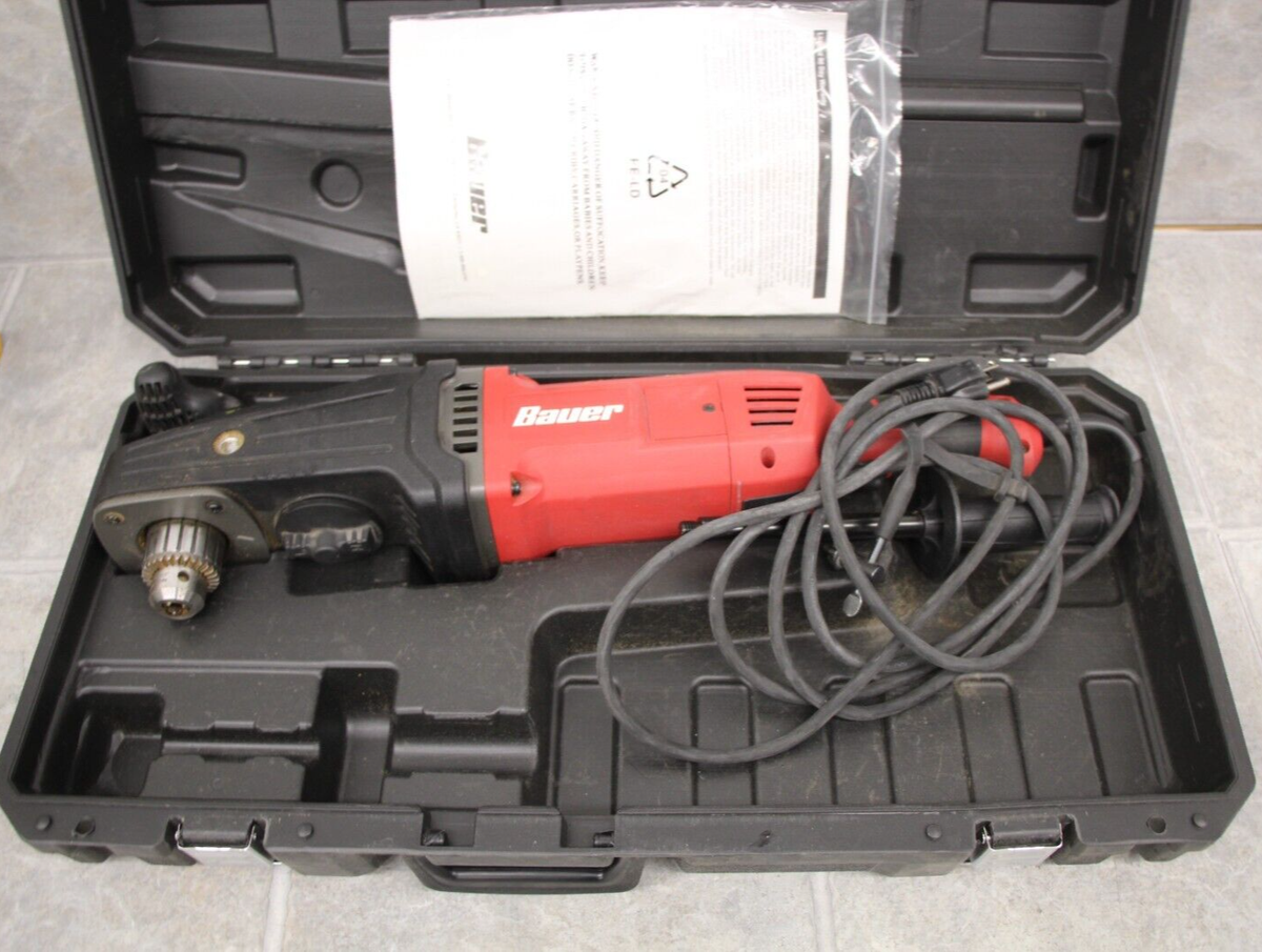 Bauer Right Angle Drill Kit Heavy Duty 13 Amp Speed 1/2 Inch