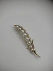 Vintage Gold Tone Beads White in a Pod Brooch Pin Jewelry Costume