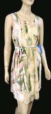 Nwt Simply Vera Wang Abstract White Watercolor Sleevelss Pleated Panel Dress PM