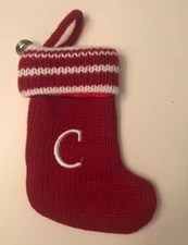 Kohls Christmas Mini Stocking Red Knit Letter C Monogram Bell 9" Diagonally