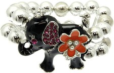 Black Elephant and Multi Metal Ball Bead Stretch Bracelet for Women