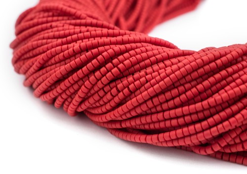 Red Afghani Tribal Seed Beads 10 Strands 2mm Afghanistan Glass 13.5 Inch Strand - Picture 2 of 3