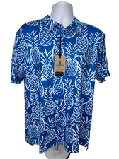 Chubbies Men's The Thigh Napple Performance Polo Shirt-Blue Pineapple-Large -New