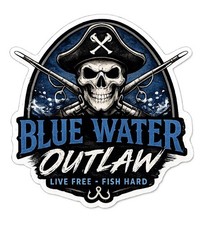Blue Water Outlaw Pirate Skull Fishing Sticker Decal Tuna Offshore Boat Blue Water Outlaw Pirate Skull Fishing Sticker Decal Tuna Offshore Boat