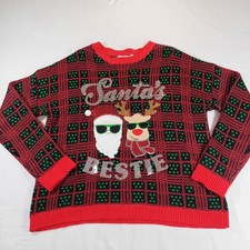 Women XXL Ugly Christmas Sweater Santa's Bestie Sequin Holiday 2XL No Boundaries
