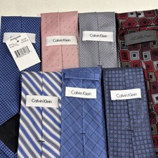 7 Calvin Klein Mens 100 Silk Ties Lot Patterns Striped Geometric Blue Pink