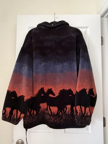 Vintage Mazmania 1990s Fleece quarter zip Wild Horses USA All Over Print Size 2X image 4