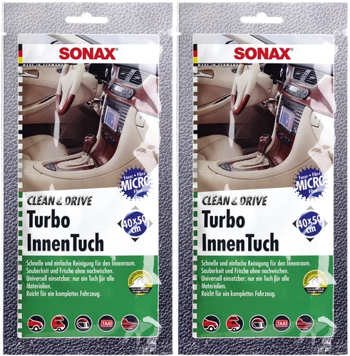 2 x SONAX clean & drive turbo interior cloth 40 x 50 cm interior cleaning cloth