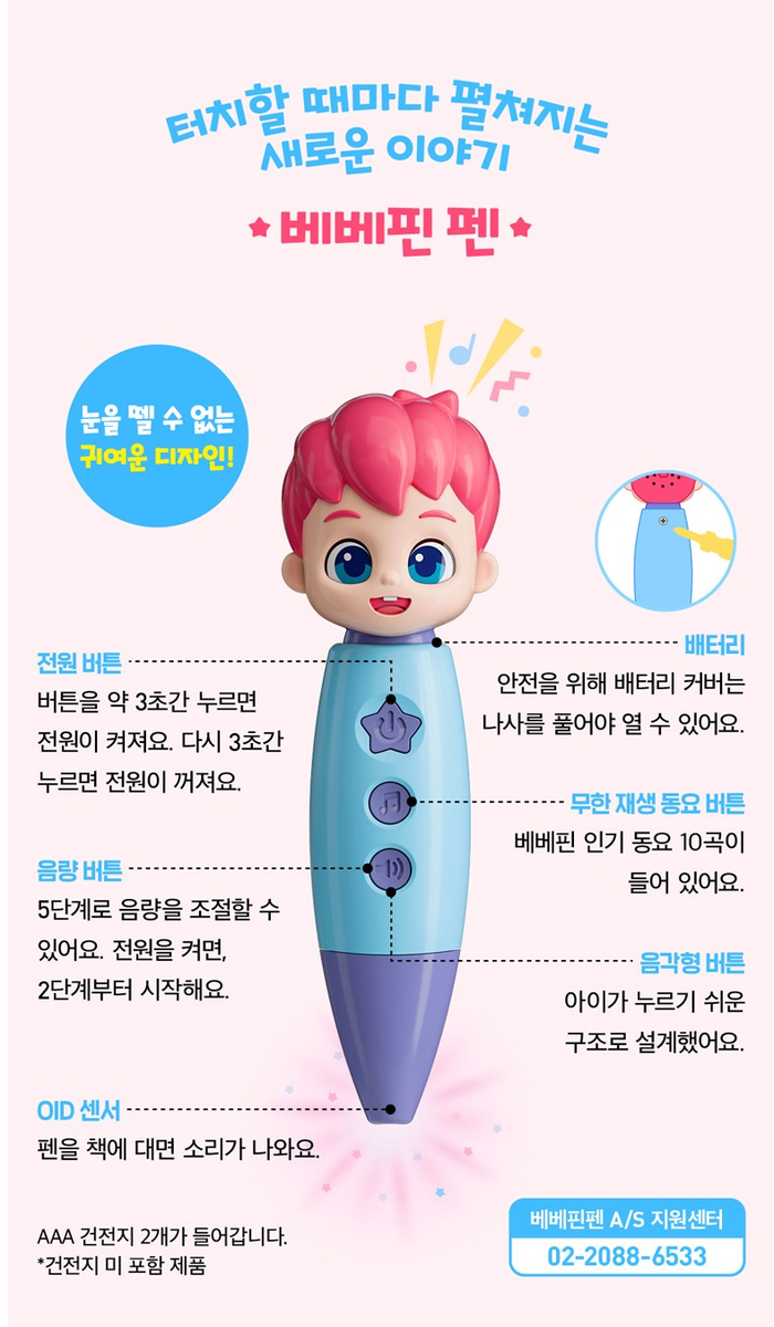 Pinkfong Bebe Finn Talking Pen & Sticker Book Set Korean English