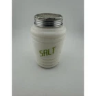 Vintage Hazel Atlas Milk Glass Salt Shaker Metal Lid Green Lettering