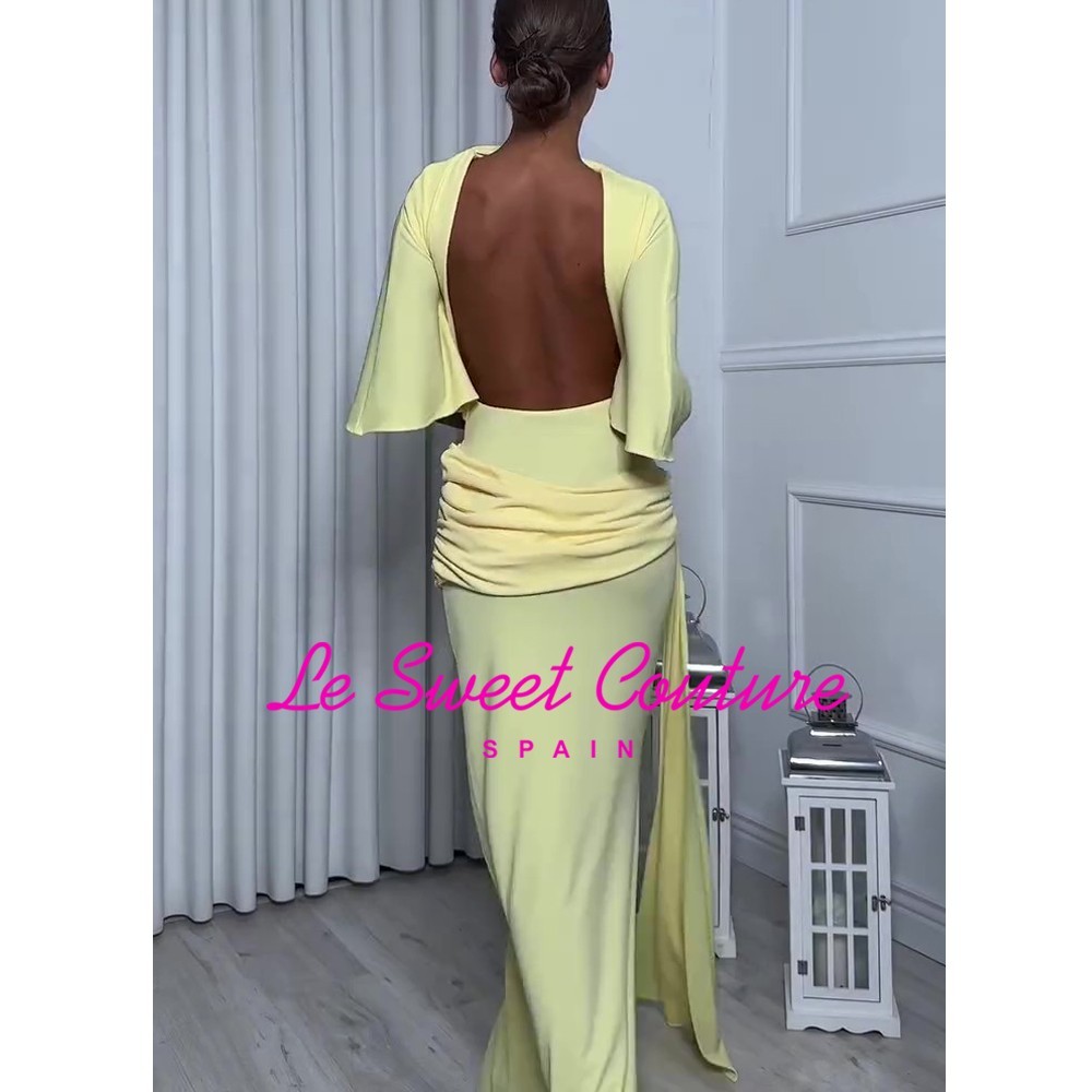 ZARA WOMAN NWT FW25 BRIGHT YELLOW OPEN BACK CAPE MAXI DRESS 4661/209/322