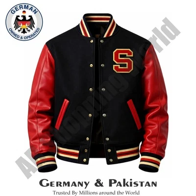 Embroidered Varsity Letterman Jacket Wool Body & Leather Sleeves Baseball Bomber - Bild 1 von 4