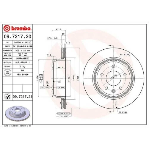 Rotor de freno de disco trasero Brembo 09.7217.21 PRIME UV recubierto para Jaguar XJ8 Foto 2 de 3